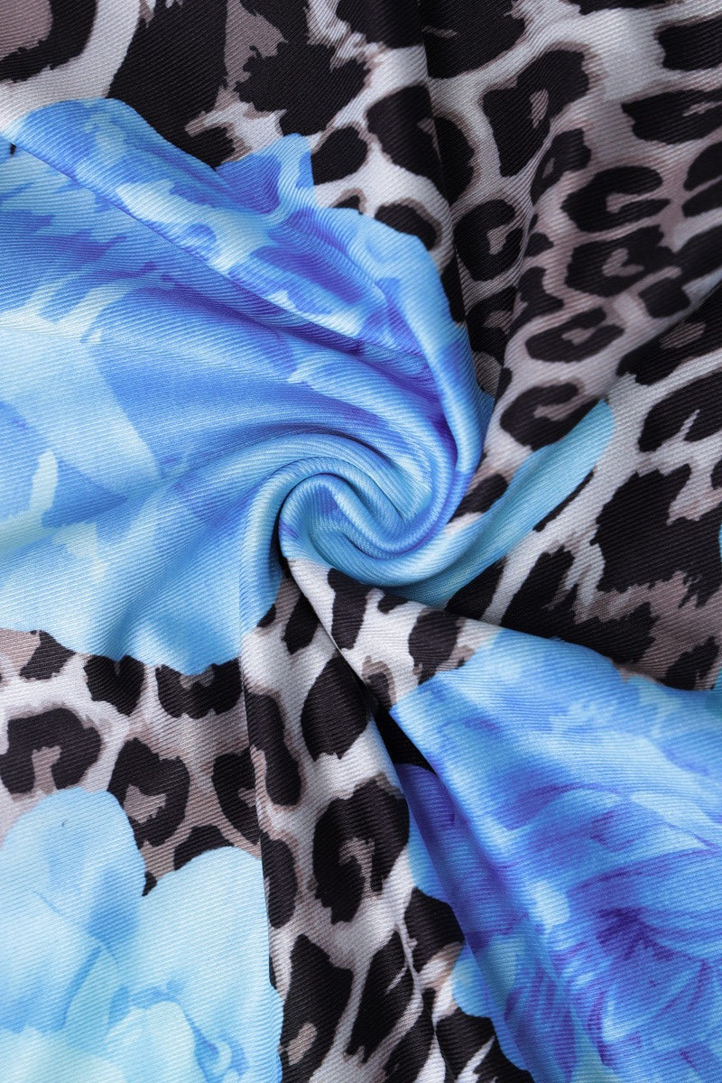 Blue Spaghetti Strap V Neck Floral Mixed Print Bodycon Maxi Dress
