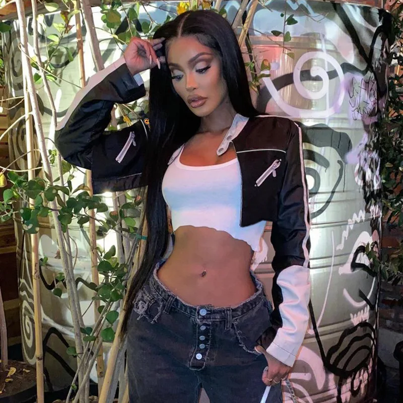 Ootddress PU Leather Jackets Coats Women 2025 Autumn Patchwork Long Sleeve High Street Cropped Jackets Casual Motorcycle Y2K Tops 8 Ootddress PU Leather Jackets Coats Women 2025 Autumn Patchwork Long Sleeve High Street Cropped Jackets Casual Motorcycle Y2K Tops