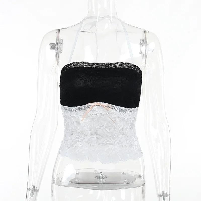 Ootddress Halter Lace See-Through Crop Top Ruffled Contrast Tank Top - Y2K Fashion Patchwork Strapless Sexy Contrast Cropped Top 7 Ootddress Halter Lace See-Through Crop Top Ruffled Contrast Tank Top - Y2K Fashion Patchwork Strapless Sexy Contrast Cropped Top