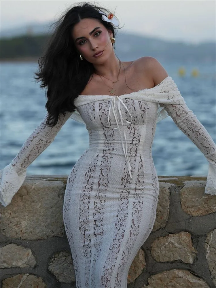 Ootddress Autumn Lace Off-Shoulder Long Dress For Women See-Through Printed Lace-Up High Waist Luxury Female Elegant Party Dress New 32 Ootddress Autumn Lace Off-Shoulder Long Dress For Women See-Through Printed Lace-Up High Waist Luxury Female Elegant Party Dress New