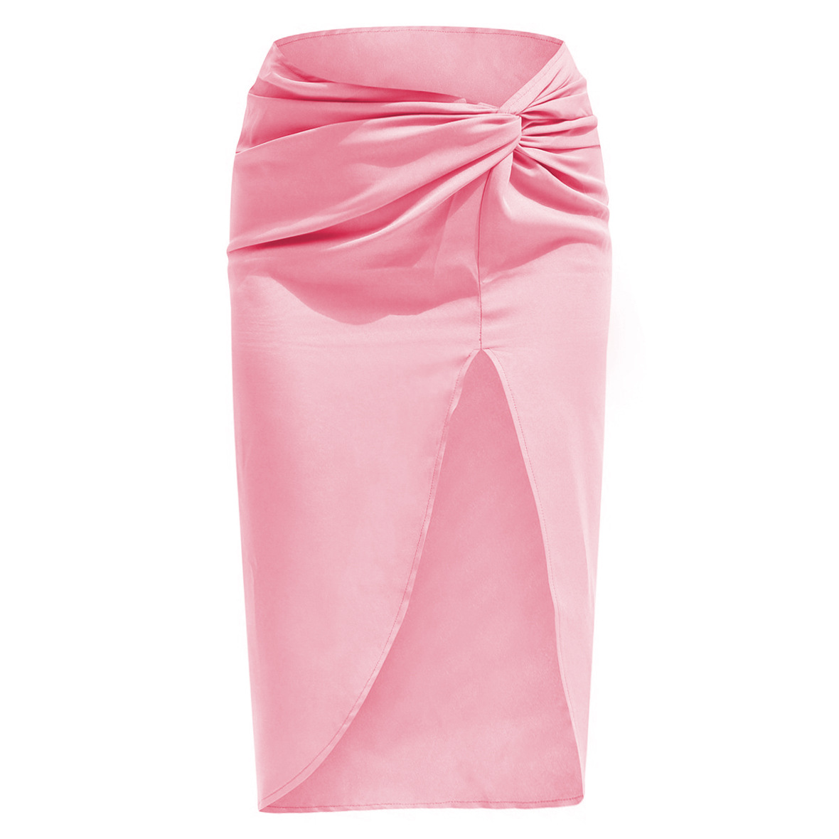Ootddress Women Solid Satin High Splite Out Sexy Skirts Folds Irregular High Waist Bodycon Long Skirts Female French Style Outwears