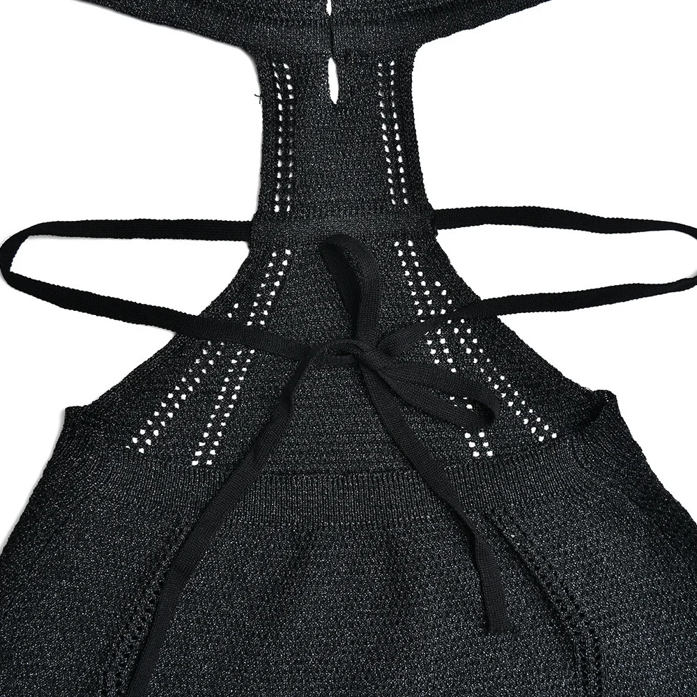 Ootddress Hollow Out Halter Sexy Mini Dress Women Summer New Sleeveless Backless Skinny Club Party Knit Tank Dress Vestido