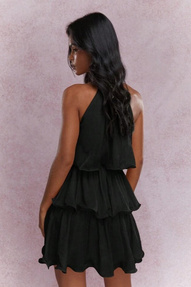 Halter Neck Tiered Ruffle Mini Dress
