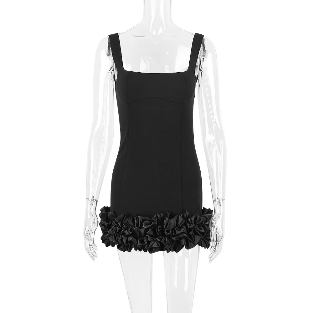 Ootddress Black Elegant Sexy Mini Dress For Women Sundress New Spaghetti Strap Backless Bodycon Club Party Short Dress Vestido