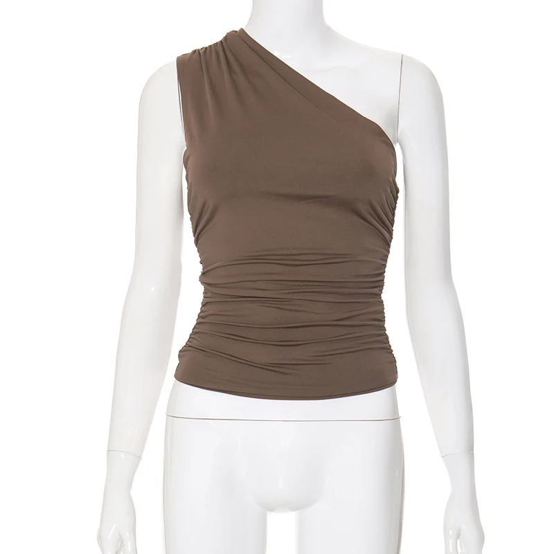 Solid Color One Shoulder Backless Tank Top T-Shirt Candy Color Sleeveless Slim Top
