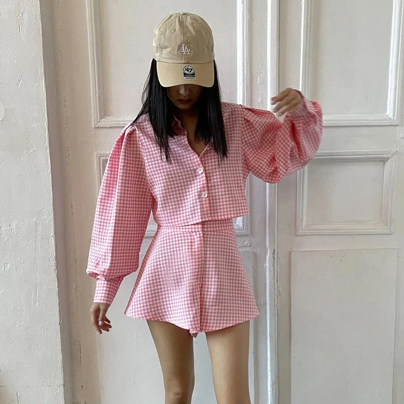 Ootddress OL Outfits Womens Two Piece Set Plaid Long Sleeve Shirts High Wasit Wide Legs Shorts Elegant Korte Suits Outfits 2 Piece 15 Ootddress OL Outfits Womens Two Piece Set Plaid Long Sleeve Shirts High Wasit Wide Legs Shorts Elegant Korte Suits Outfits 2 Piece