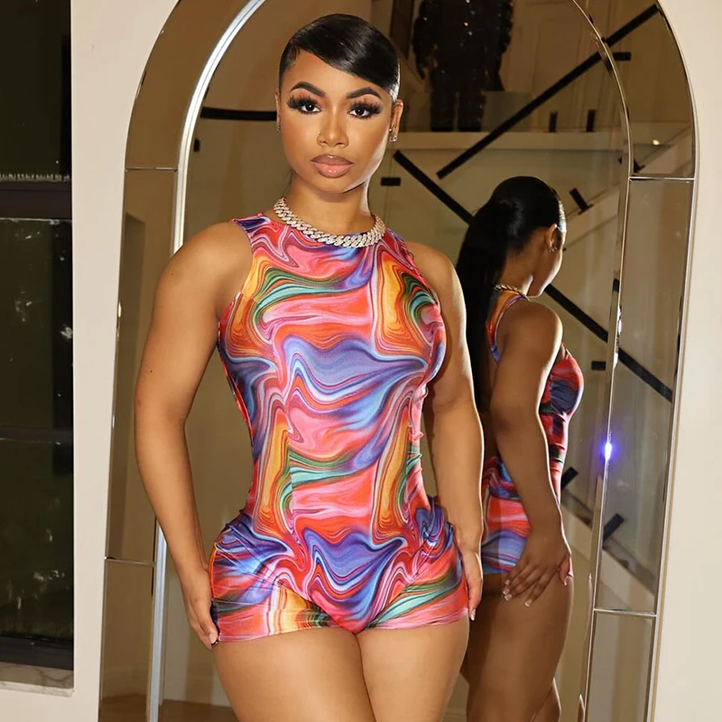 Colorful Print Romper Women Backless Sleeveless Summer Hipster Skinny Stretch Playsuit Fitness Shorts Overalls Women - Trendy and Stylish Summer Outfit 16 Colorful Print Romper Women Backless Sleeveless Summer Hipster Skinny Stretch Playsuit Fitness Shorts Overalls Women - Trendy and Stylish Summer Outfit