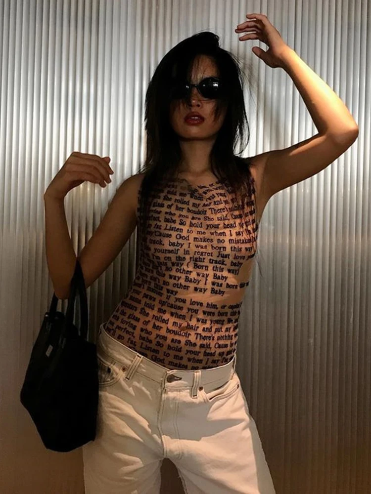 Ootddress Mesh Letter Printted T-shirt Women O-Neck See Through Sexy Tank Tops With Golve High Street Basic Slim Y2K Top Tee Shirts 12 Ootddress Mesh Letter Printted T-shirt Women O-Neck See Through Sexy Tank Tops With Golve High Street Basic Slim Y2K Top Tee Shirts