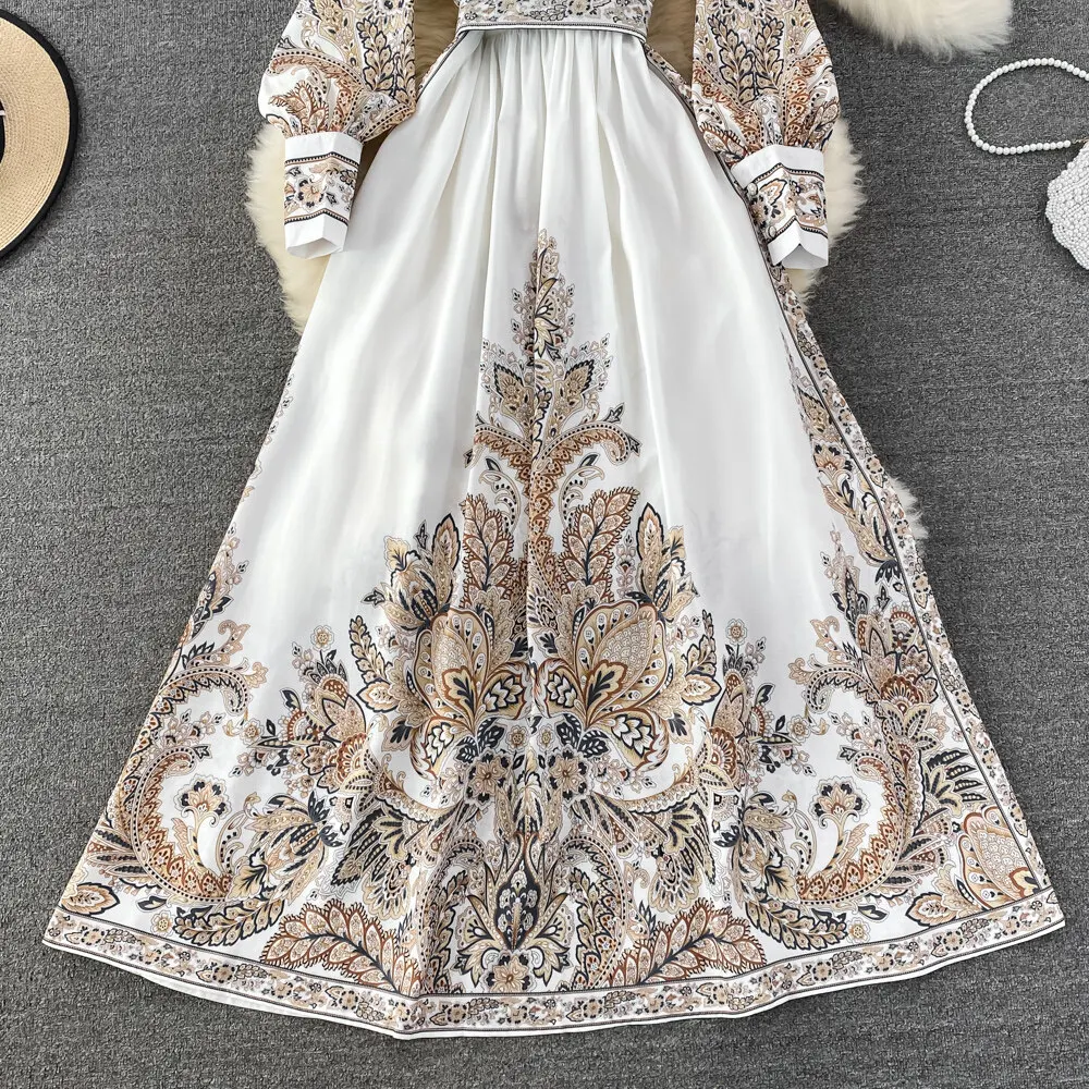 Women Vintage Long Dress Fashion Print A-line Ruffled Elegant Floral Party Dresses Ladies Long Sleeve Casual Long Robe Vestidos 20 Women Vintage Long Dress Fashion Print A-line Ruffled Elegant Floral Party Dresses Ladies Long Sleeve Casual Long Robe Vestidos