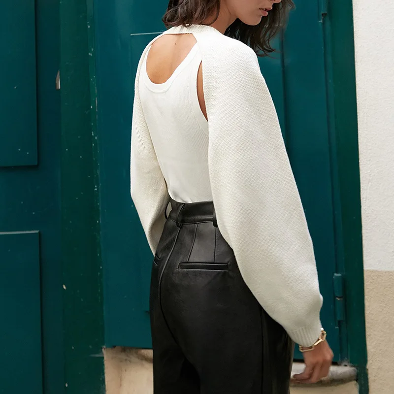Ootddress White Women Sweater Shrugs Cropped Top Full Lantern Sleeve Knitwear Pullover Sexy Summer High Street Outwear 2025 Spring 45 Ootddress White Women Sweater Shrugs Cropped Top Full Lantern Sleeve Knitwear Pullover Sexy Summer High Street Outwear 2025 Spring