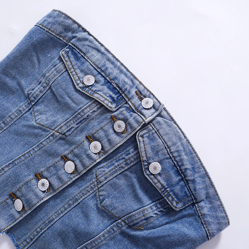Solid Denim Pocket Design Button Vest Women Casual Bare Midriff Wrapped Chest Sleeveless Crop Tops Streetwear Tanks - Sleeveless Crop Tops Streetwear Tanks - Women Casual Bare Midriff Wrapped Chest - Solid Denim Pocket Design Button Vest
