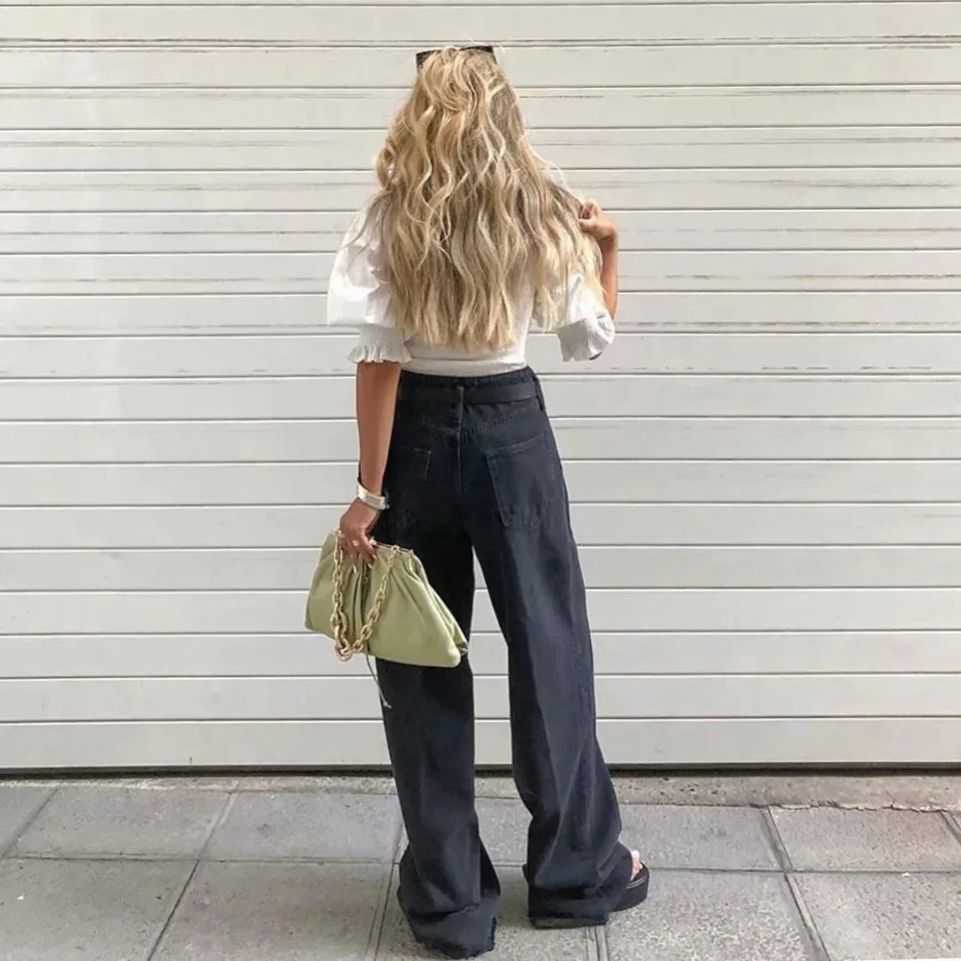 Ootddress 2025 Fashion Women's Jeans Bottom Casual Straight Leg Baggy Jeans Fall Boyfriend Long Trousers High Waist Denim Pants