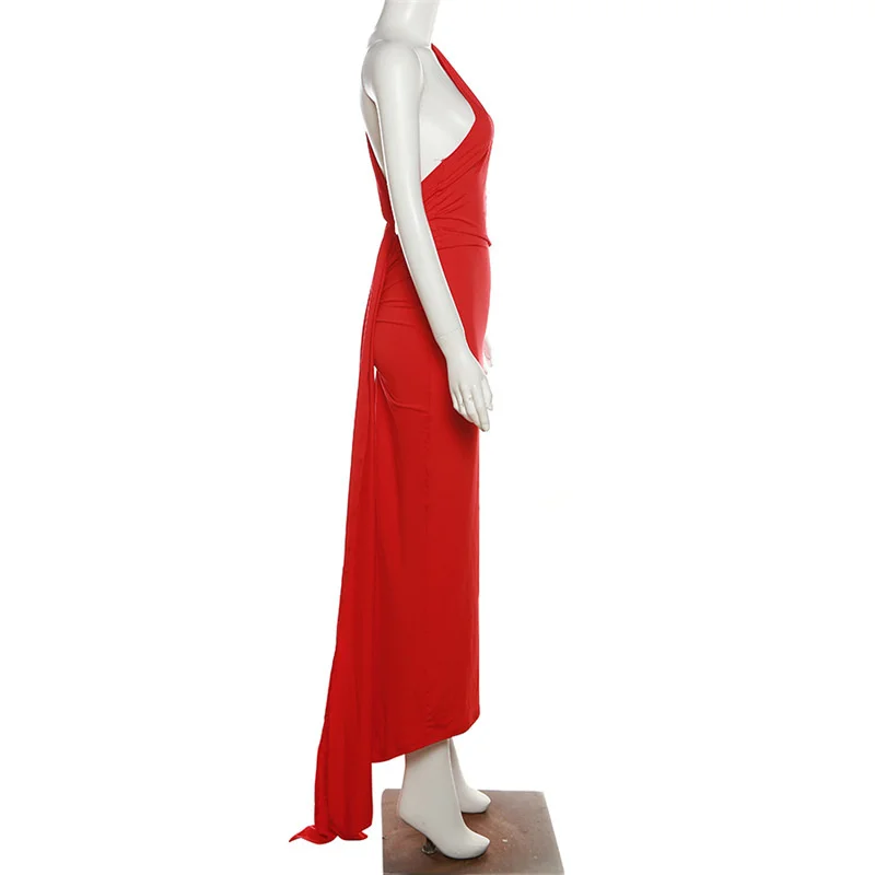 Ootddress Sexy Backless Hanging Neck Bodycon Evening Dress For Women Strapless Max Female Dress Charming Club Party Prom Dress