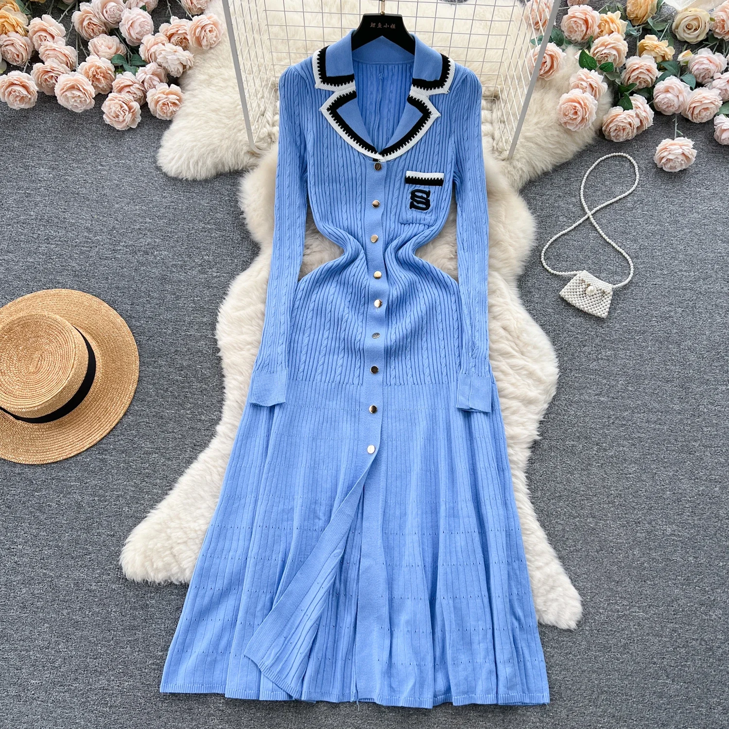 Women Elegant Knitted Dress Spring Autumn Long Sleeve Sexy V-neck Bodyon Dresses Ladies Slim A-line Single Breasted Sweater Robe 4 Women Elegant Knitted Dress Spring Autumn Long Sleeve Sexy V-neck Bodyon Dresses Ladies Slim A-line Single Breasted Sweater Robe