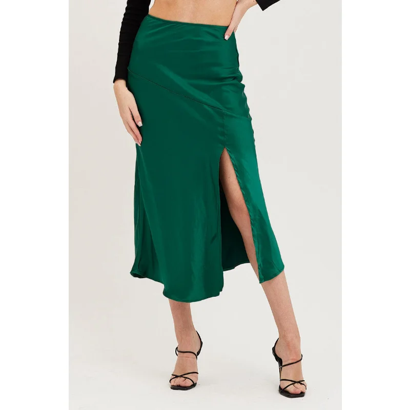 Ootddress Satin High Waist Slim Long Skirt Patchwork For Women Split Elegant Fashion High Street Solid Maxi Skirt Summer Maxi Skirt