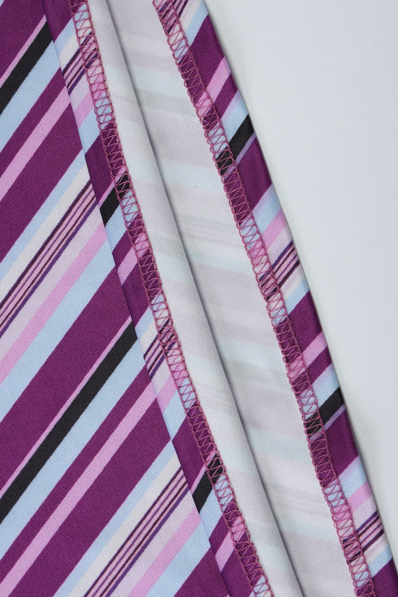 Purple Halter Neck Horizontal Diagonal Stripe Chevron Maxi Dress
