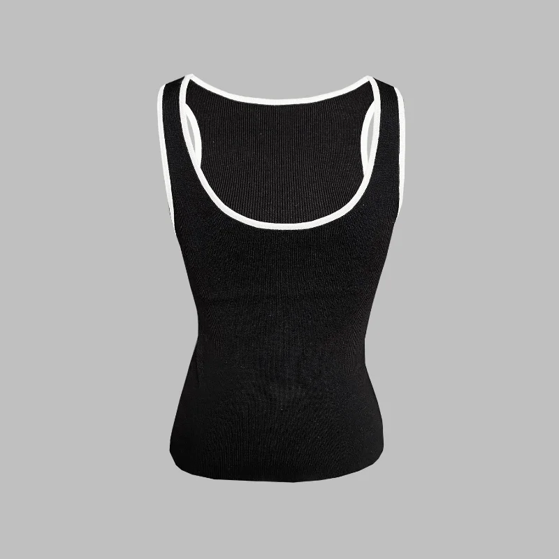 Ootddress Casual For Women Contrast Y2k Top Vest Backless Patchwork Pullover Top Slim Sheer Tracksuit Summer Cute Female Tank Top