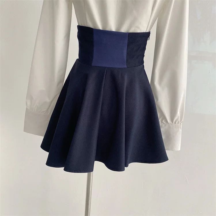 Y2K 3 Piece Set Women Cropped Coat + Long Sleeve Shirt + High Waist Halter Ruffles Mini Dress Korean Chic Fashion Sexy Outfits