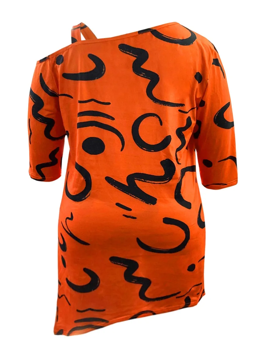 Plus Size Women's Casual Outfits Two Piece Set Plus Plain One Shoulder Asymmetrical Hem Top