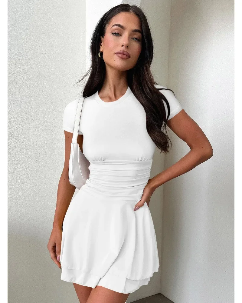 Ootddress Fashion Folds Ruffled Mini Dress For Women Summer New Solid Color Short Sleeves Female Clubs Party Sexy Slim Fit Dress 17 Ootddress Fashion Folds Ruffled Mini Dress For Women Summer New Solid Color Short Sleeves Female Clubs Party Sexy Slim Fit Dress