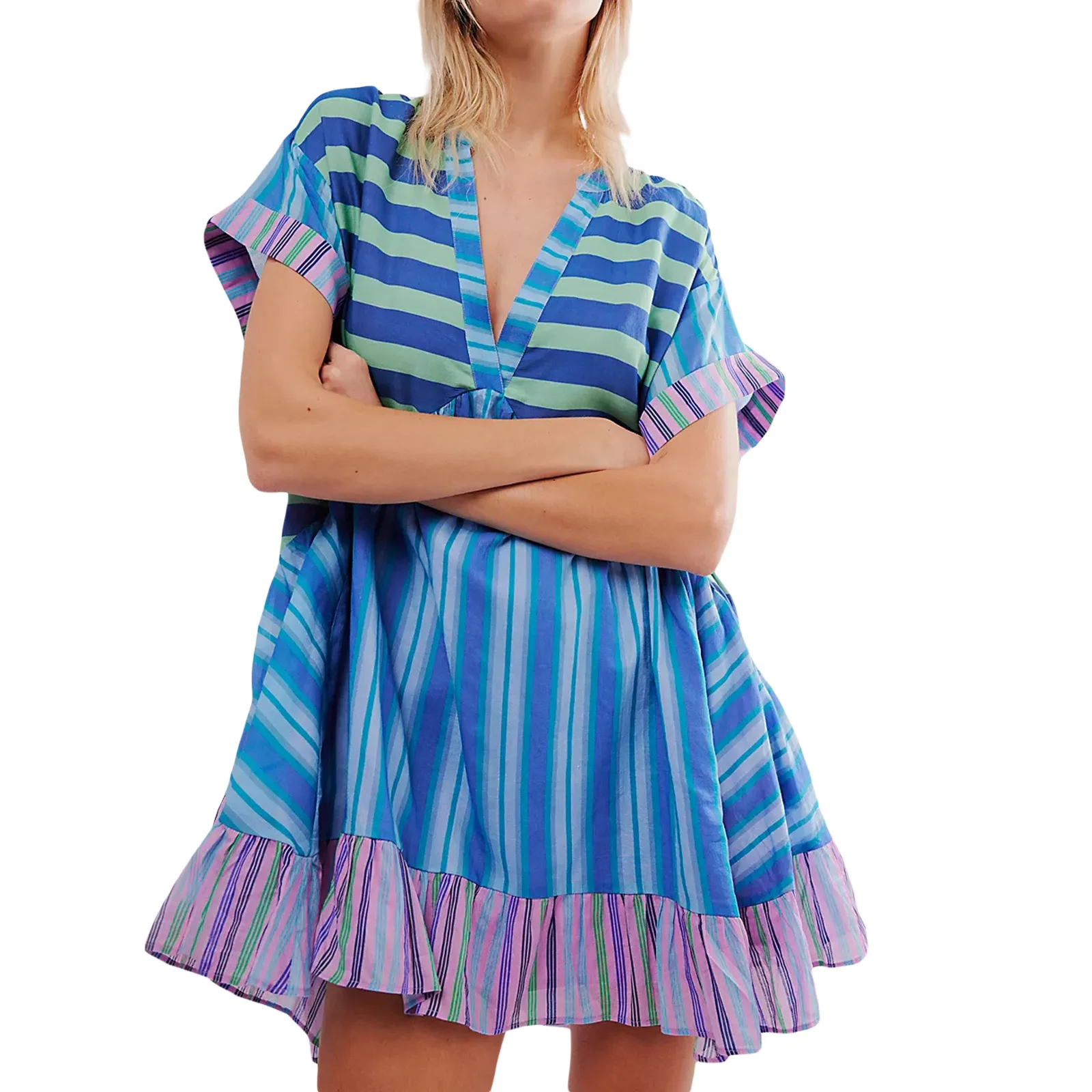 Color Vintage Print Mini Dresses Women Spring Summer New V-neck Short Sleeves Folds Loose Irregular Short Dress Fashion Vestidos 13 Color Vintage Print Mini Dresses Women Spring Summer New V-neck Short Sleeves Folds Loose Irregular Short Dress Fashion Vestidos