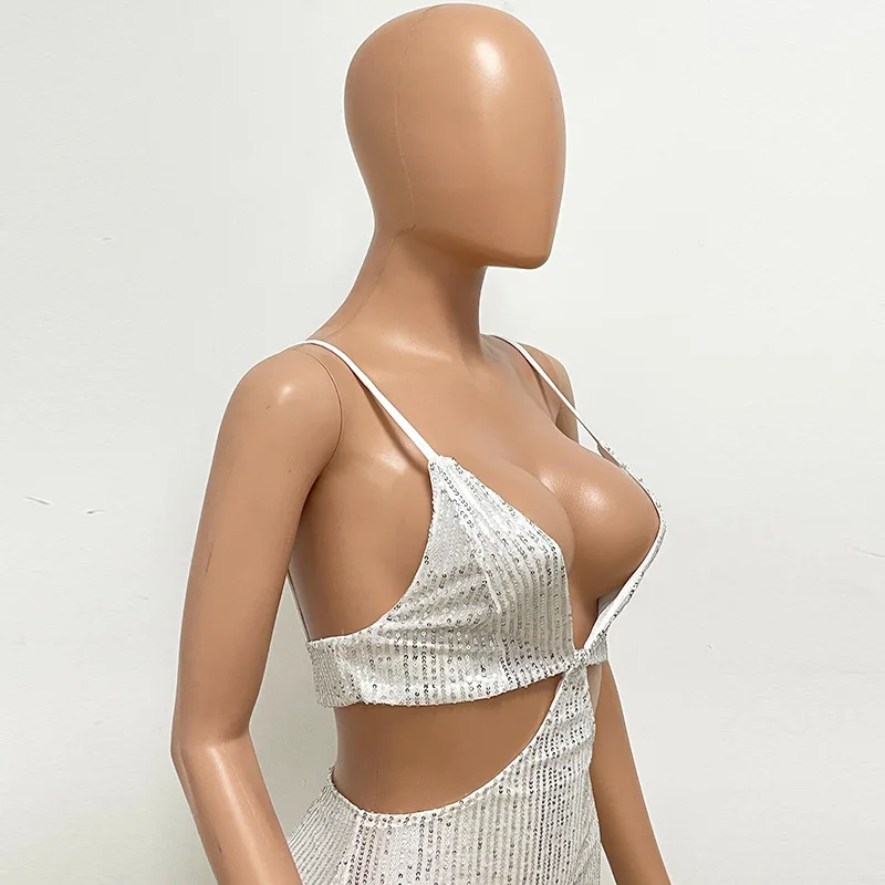 Sexy Hollow High Waist Slit Evening Dress Fashion Sequined Backless Sleeveless Elegant Party Dresses Solid Long Graduation Dress 135 undefined