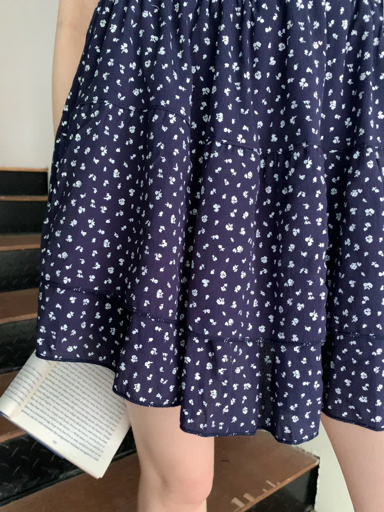Ditsy Floral Print Tiered Ruffle Elastic Waist Mini Skirt