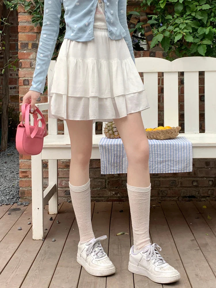 Ditsy Floral Print Tiered Ruffle Elastic Waist Mini Skirt