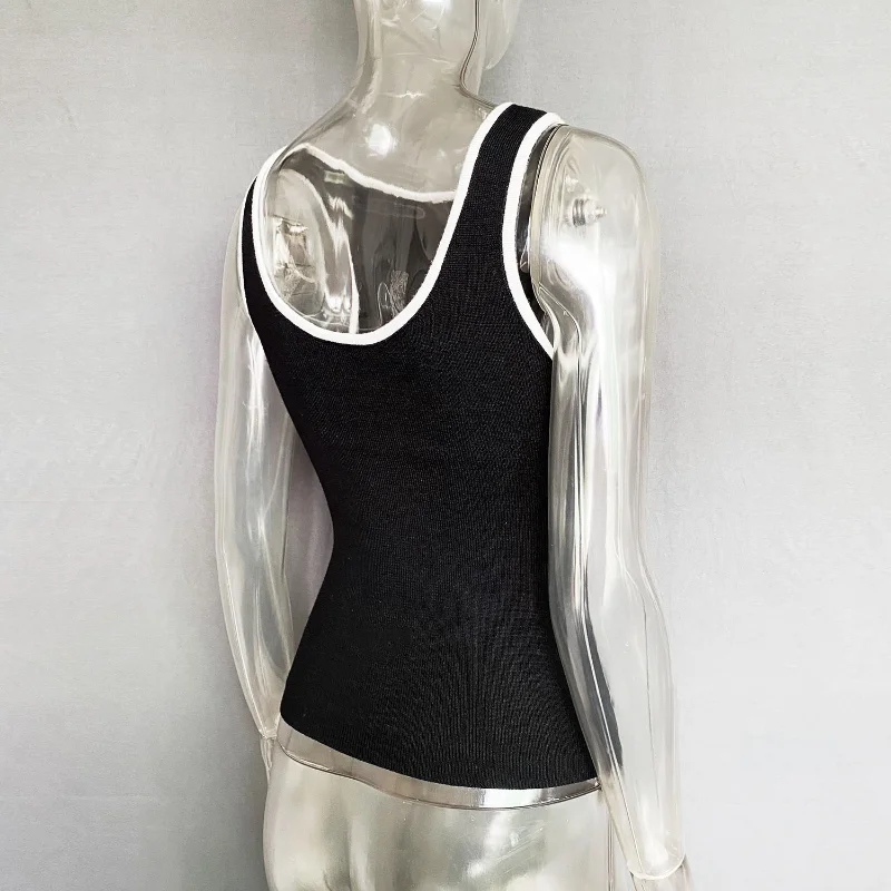 Ootddress Casual For Women Contrast Y2k Top Vest Backless Patchwork Pullover Top Slim Sheer Tracksuit Summer Cute Female Tank Top