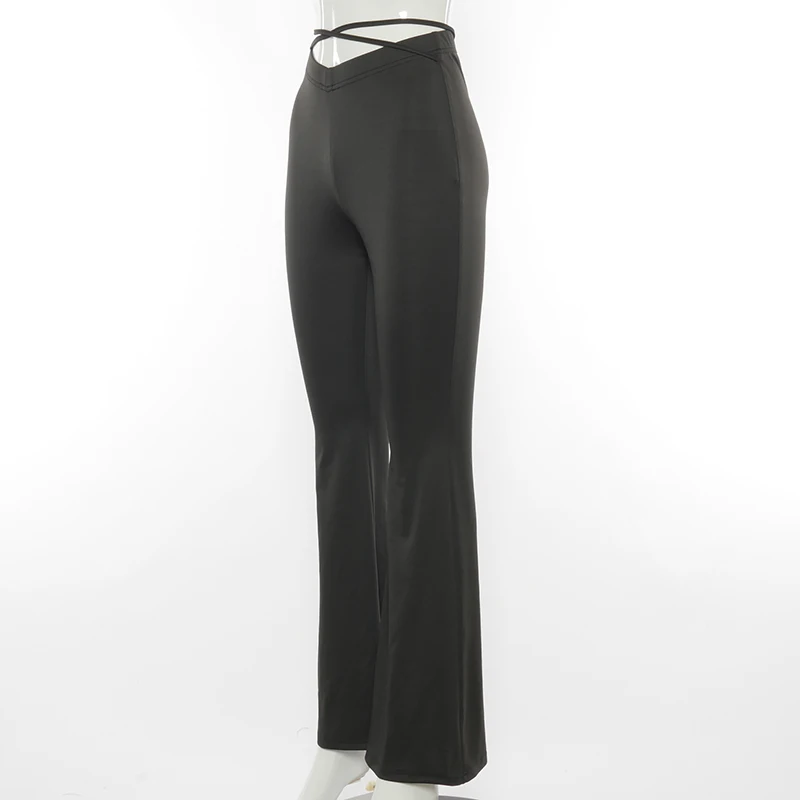 Y2k Flare Pants E Girl Style Sexy Strechy Trousers Women Lace Up V Waist Low Rise Harajuku Black Pants