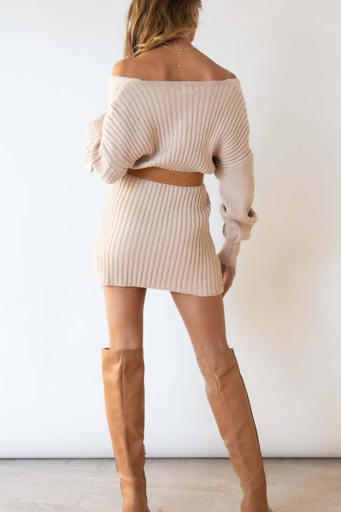 Cable Knit V-Neck Bodycon Midi Dress