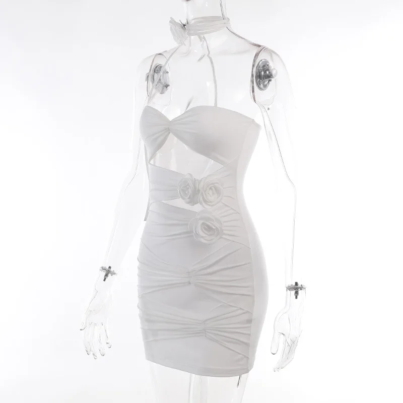 Ootddress Lace Up Flower Sexy Dress For Women Njght Hollow Out Summer Mini Dresses Woman Slim Party Backless Dress Women's Clothing