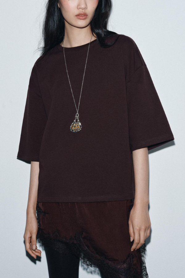 Stylish Round Neck Short-sleeved Patchwork Lace Hem Loose T-shirt