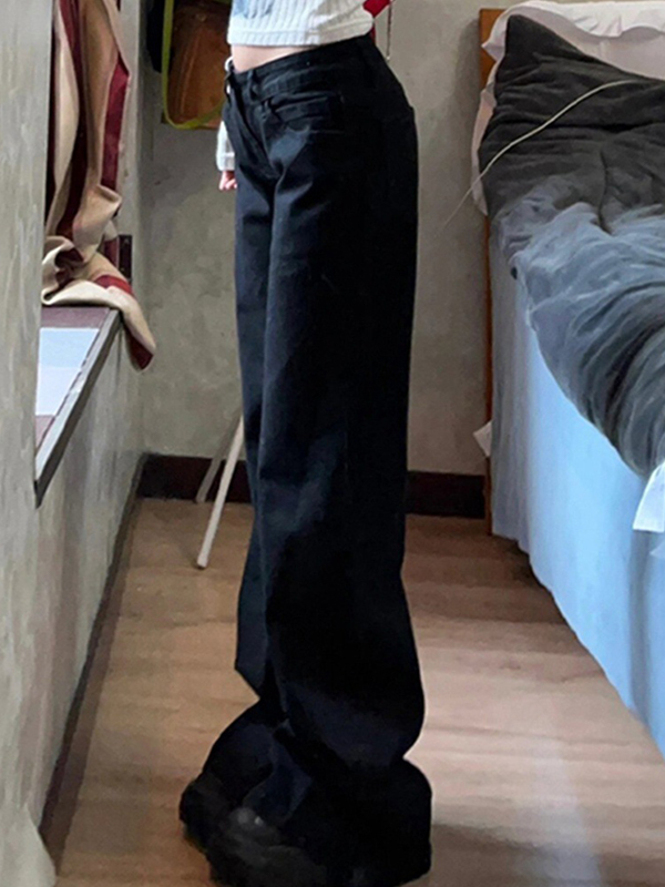 Hot Girl Low Waist Black Wide Legs Flare Jeans