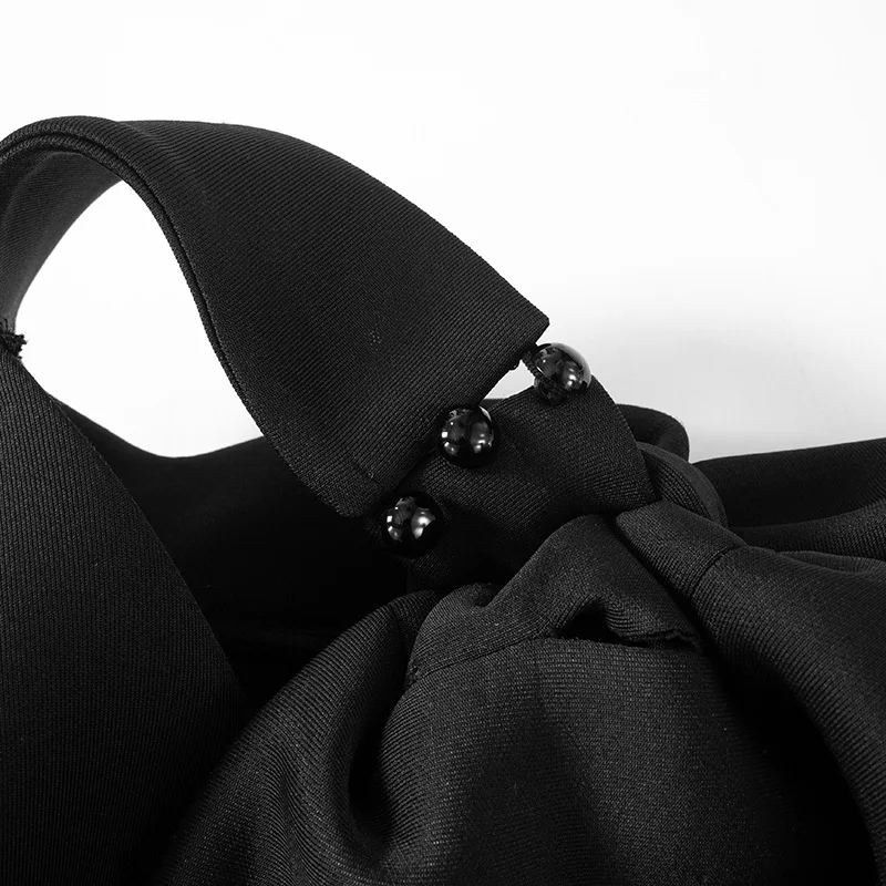 Ootddress Big Backless Bow Dress For Women Slim Pleated Sexy Sleeveless Solid Splice Halter Neck Evening Party Mini Dress Female