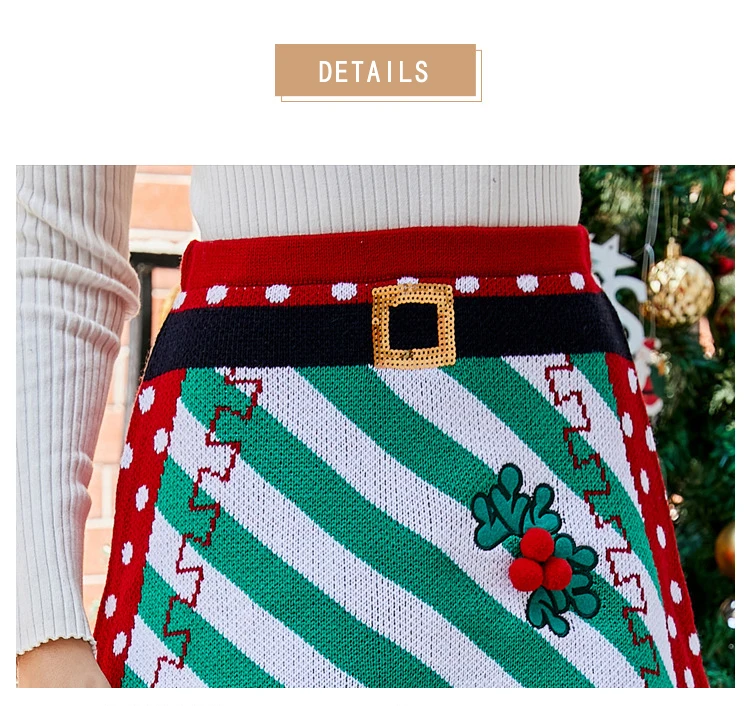 Ootddress New Winter Knitted Skirts Women 2025 Christmas Clothes High Waist Embroidered Mini Skirt Boho Floral Pencil Skirt