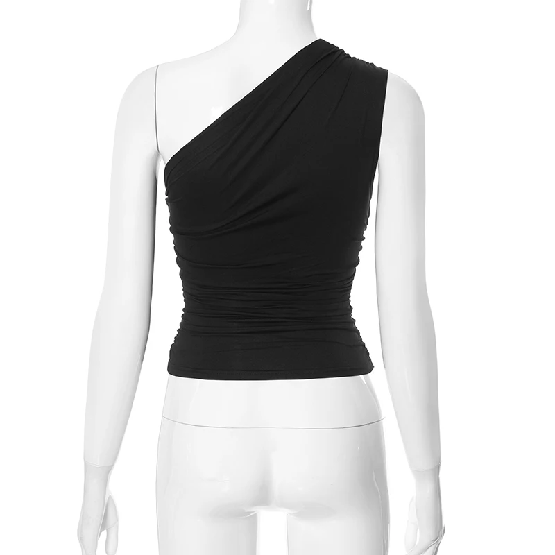 Solid Color One Shoulder Backless Tank Top T-Shirt Candy Color Sleeveless Slim Top