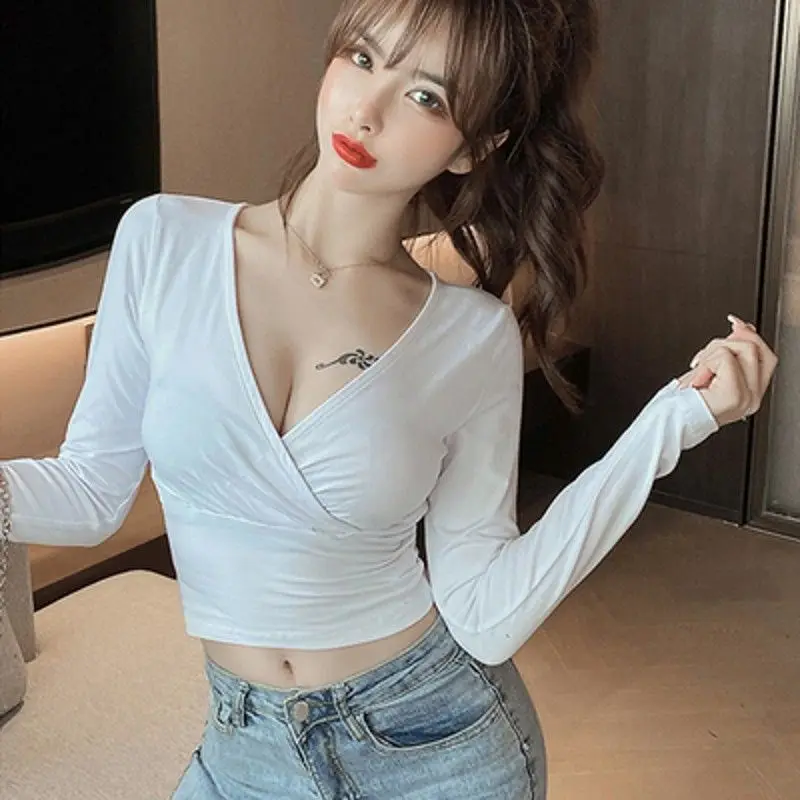 Y2K Sexy Long Sleeve Crop Top Women Clothing 2025 New Autumn Basic V-Neck T Shirt Casual Streetwear Skinny Slim Clothes 9 Y2K Sexy Long Sleeve Crop Top Women Clothing 2025 New Autumn Basic V-Neck T Shirt Casual Streetwear Skinny Slim Clothes