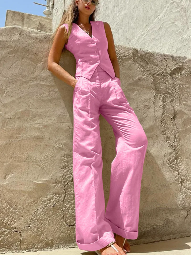 Ootddress Loose Pant Sets Woman High Waist Baggy Casual Trouser Suit For Women Summer V Neck Vest 2 Piece Suits Womens Outfits 2025 14 Ootddress Loose Pant Sets Woman High Waist Baggy Casual Trouser Suit For Women Summer V Neck Vest 2 Piece Suits Womens Outfits 2025