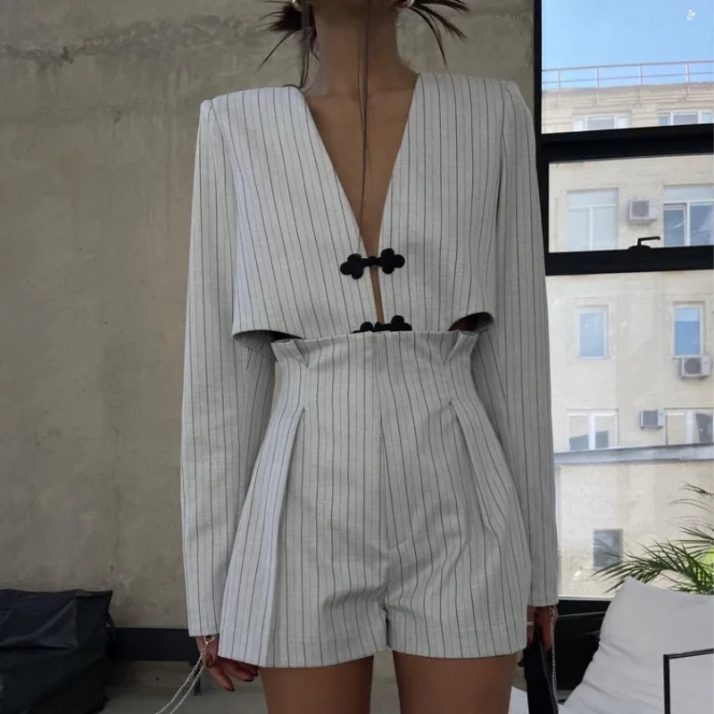 Ootddress Designer Women's Striped Set Casual Oversized Blazer Two Pieces Set For Women Pullover Long Sleeve Shirt Tops And Shorts 21 Ootddress Designer Women's Striped Set Casual Oversized Blazer Two Pieces Set For Women Pullover Long Sleeve Shirt Tops And Shorts