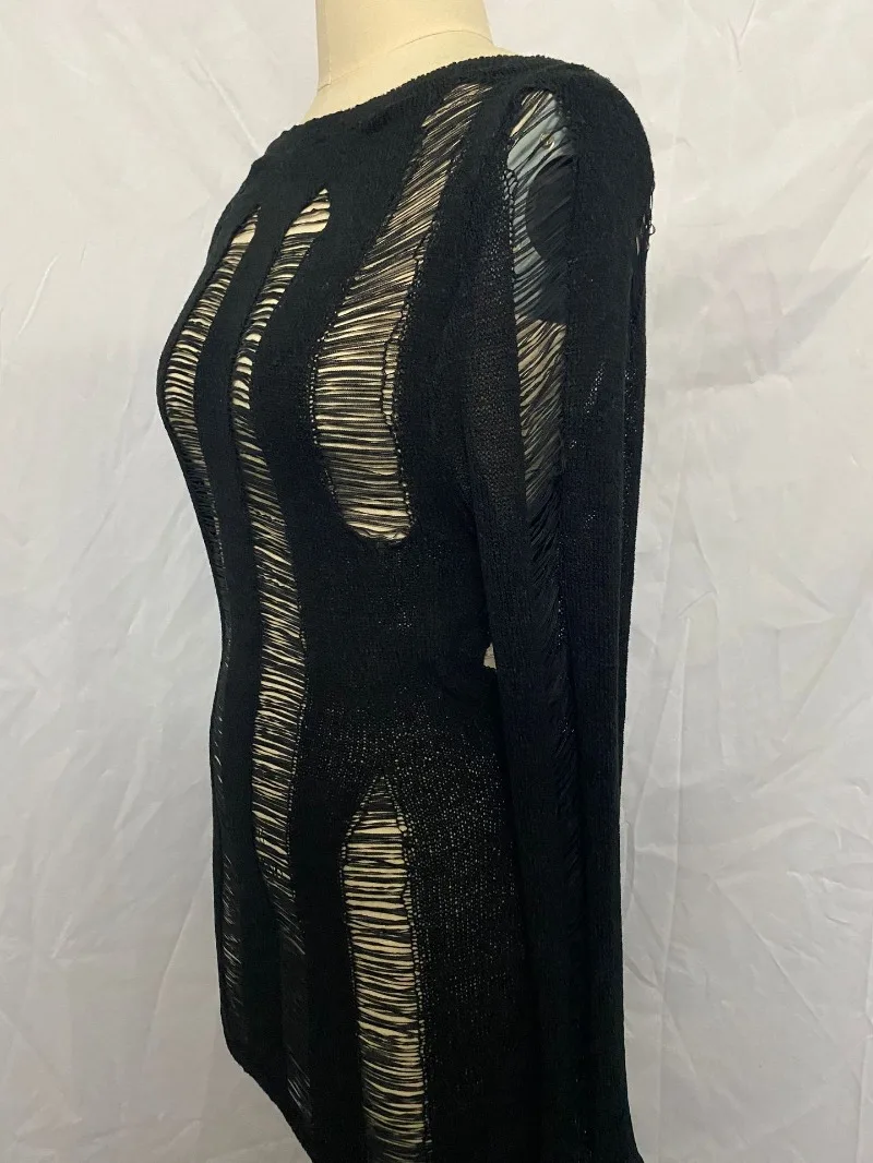 Ootddress Sexy Sheer Knitted Dress Women Bodycon Long Sleeve Hollow Out Mini Dresses Femme Club Sexy Backless Knitwear Dress Womens