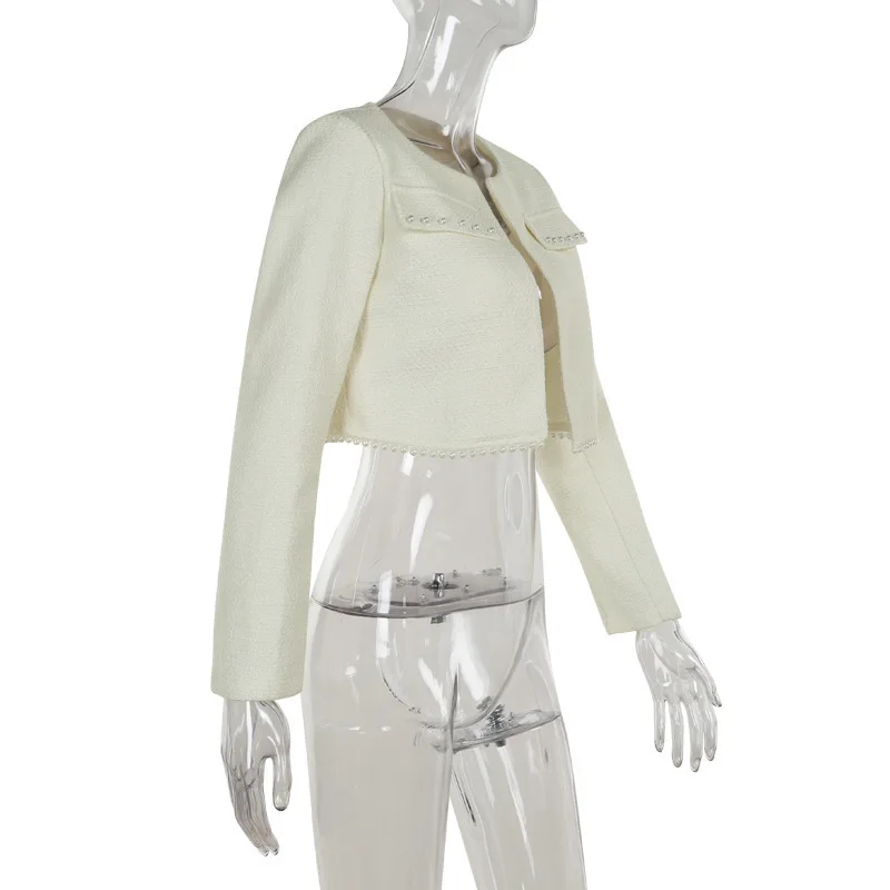 Ootddress Pearl Dress Sets Women Autumn Long Sleeve Coat And Mini Dress Two Piece Sets Femme Sexy Strapless Dress Matching Sets