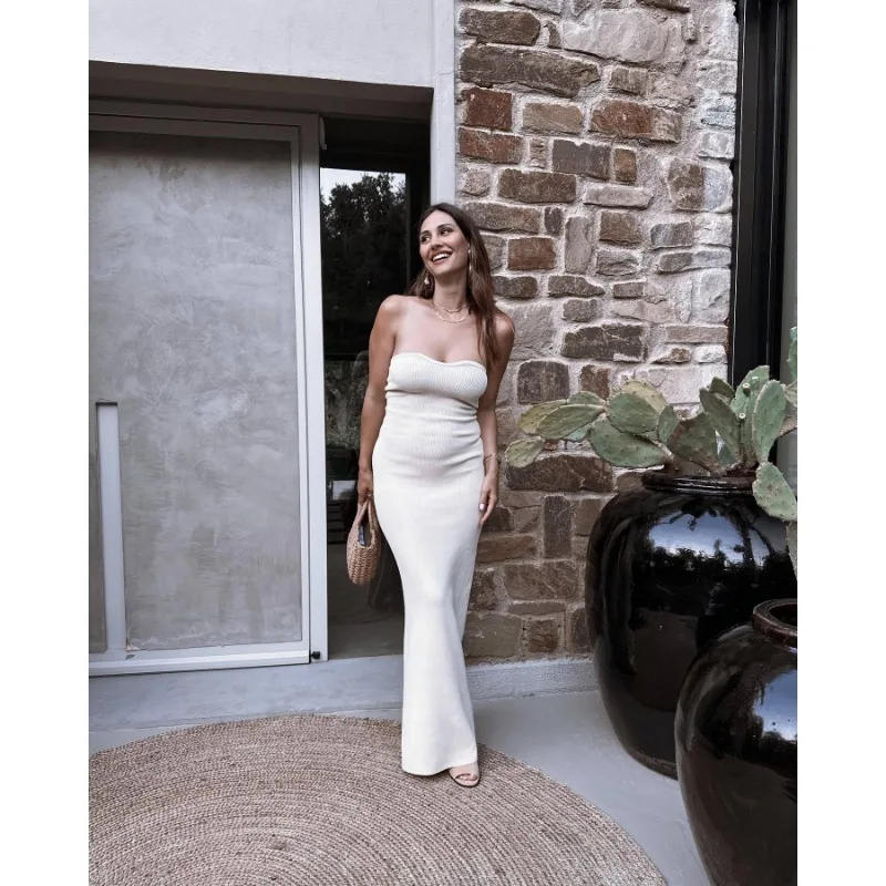 Ootddress Backless Slim Fashion Maxi Dress Knit Women Off-Shoulder High Waist Solid Elegant Party Dress Knitwear Female Sexy Dress