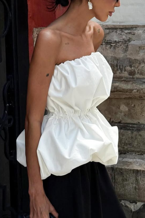 Solid Color Sleeveless Off-shoulder Elastic Waist Strapless Top