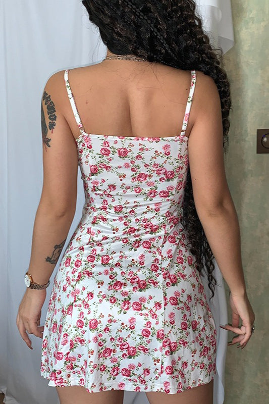Spaghetti Strap Sweetheart Bustier Ditsy Floral Print Bodycon Mini Dress
