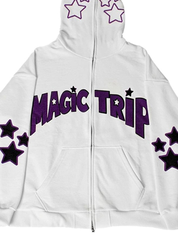 Letter Star Print Contrast Color Oversized Hoodie