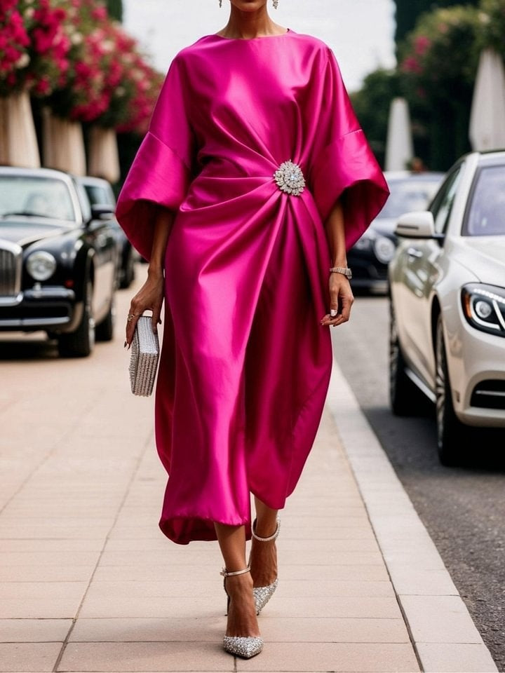 Elegant Long Dress With Beaded Floral Embellishments