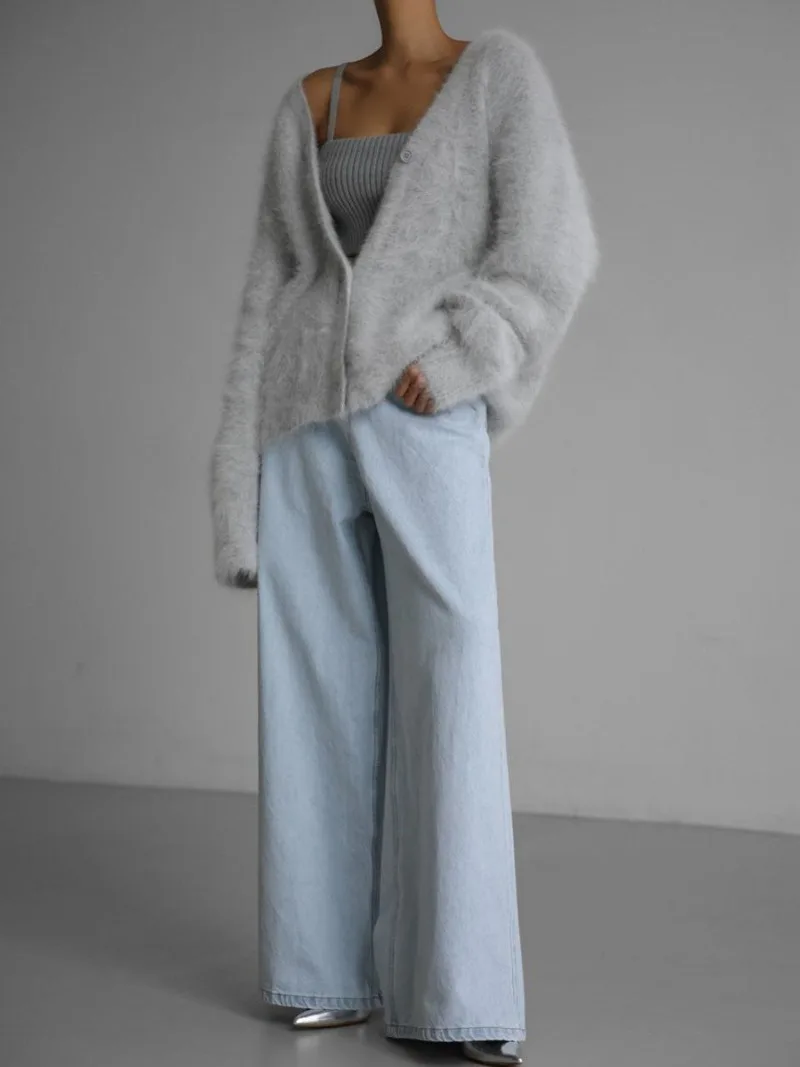 Ootddress Knitted Cardigan Women V Nekc Loose Long Sleeve Casual Sweater Female 2025 Autumn Winter New Fashion Cardigans Ladies