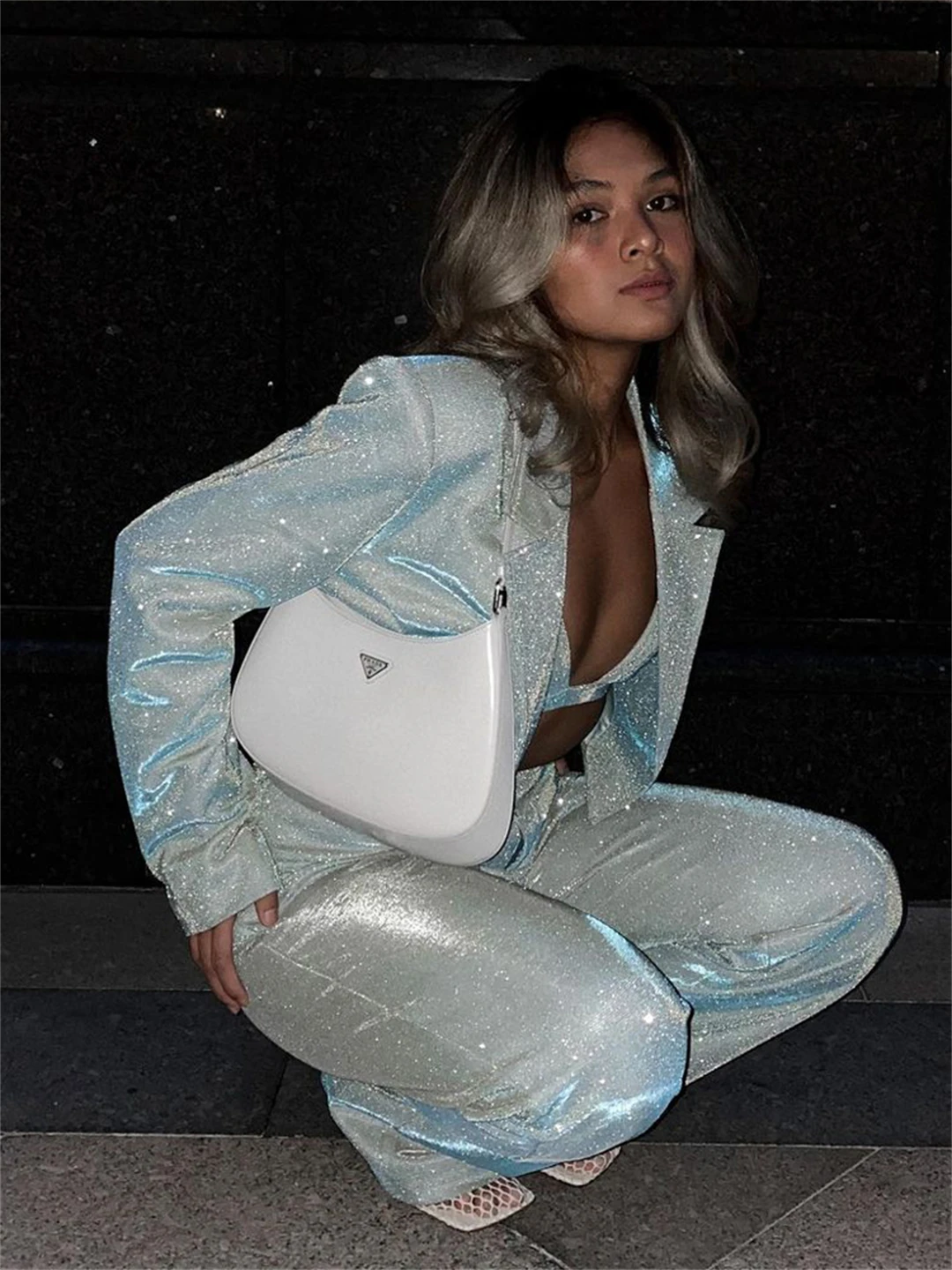 Ootddress Party Sliver Glitter Three Piece Blazer Sets For Women Fashion Clubwear Sparkly Bra And Pants 2 Piece Mathcing Set New 39 Ootddress Party Sliver Glitter Three Piece Blazer Sets For Women Fashion Clubwear Sparkly Bra And Pants 2 Piece Mathcing Set New