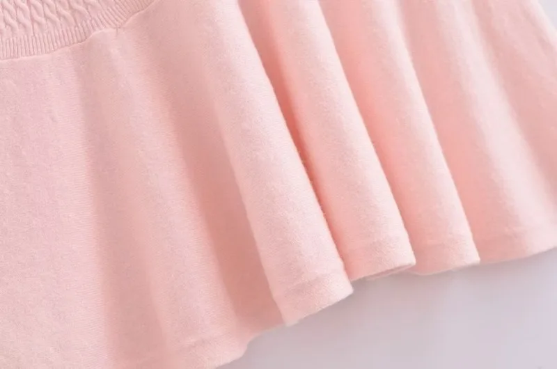 Ootddress Ruffle Knitted Dress For Women Sleeveless V Neck Slim Splice Flower Sundress Ladies Casual Fashion Y2k Solid Dress Woman